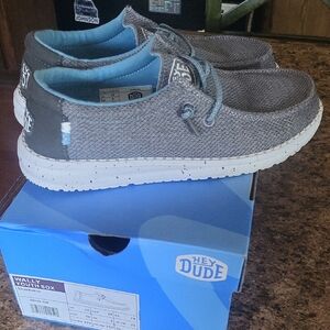 Hey Dude Grey Canvas Slip-On Sneakers with Light Blue Lining